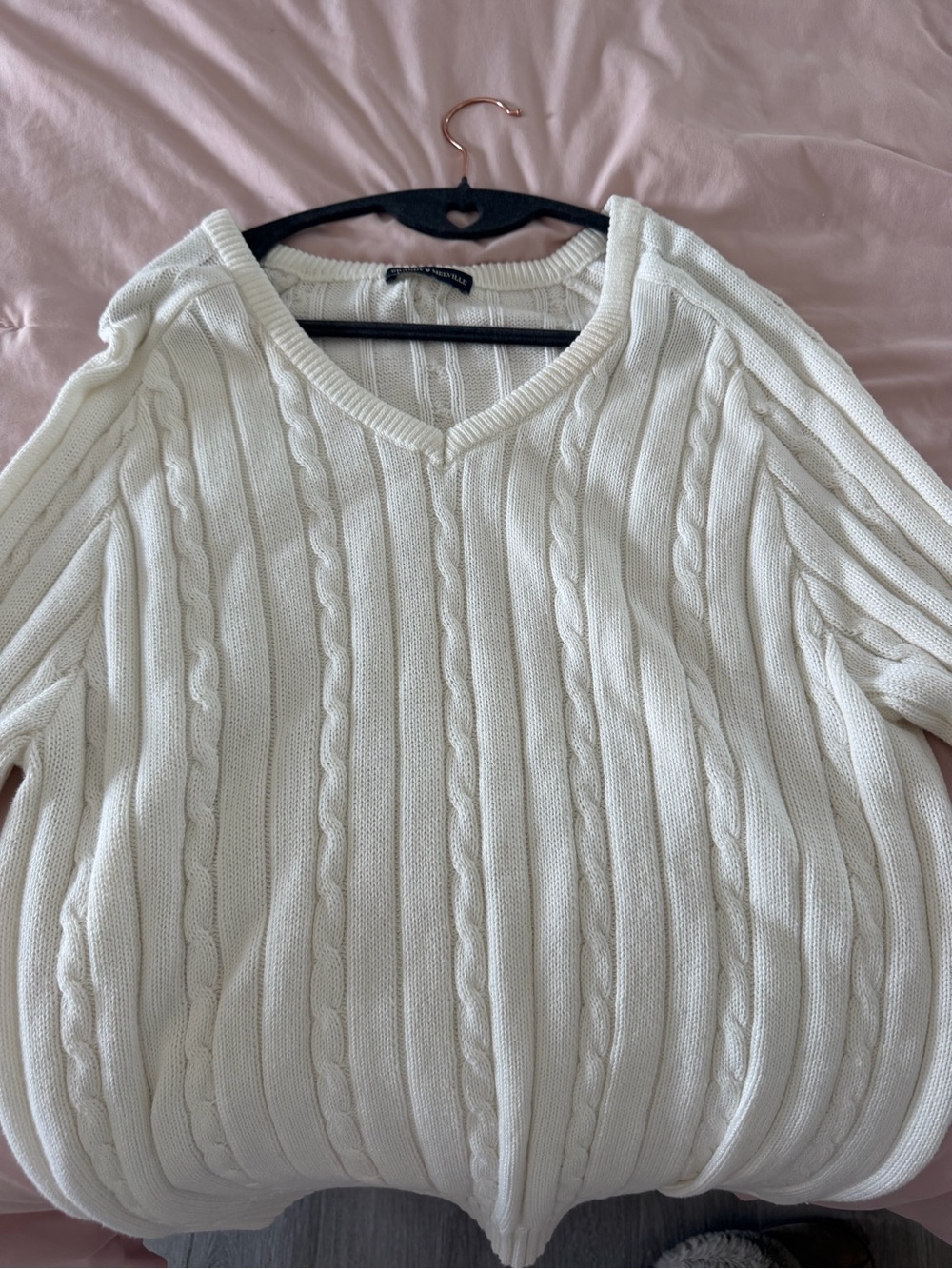Brandy Melville white Cable V-Neck Sweater